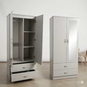 Modern 2-Door Wardrobe (Divider) with Mirror and 2 Drawers