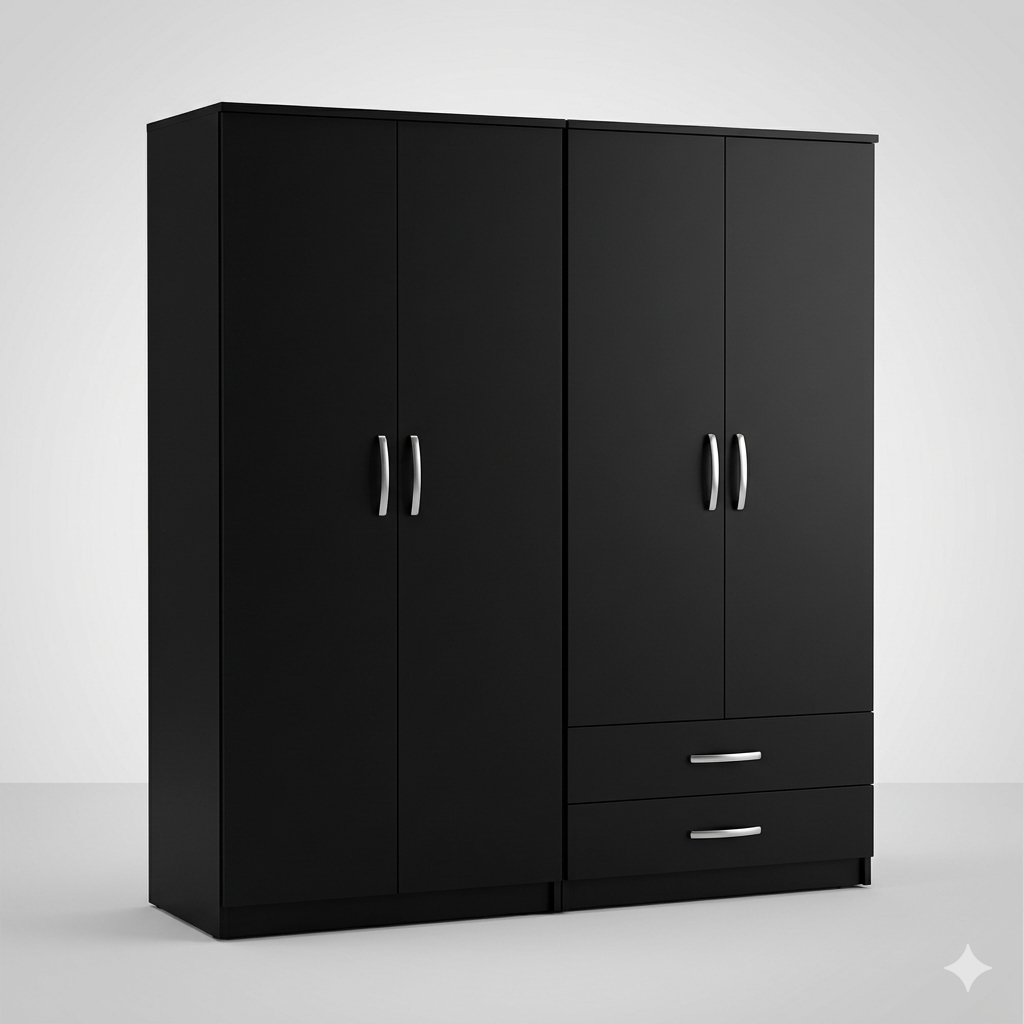 Nova 4 Door Wardrobe with 2 Drawers – Black