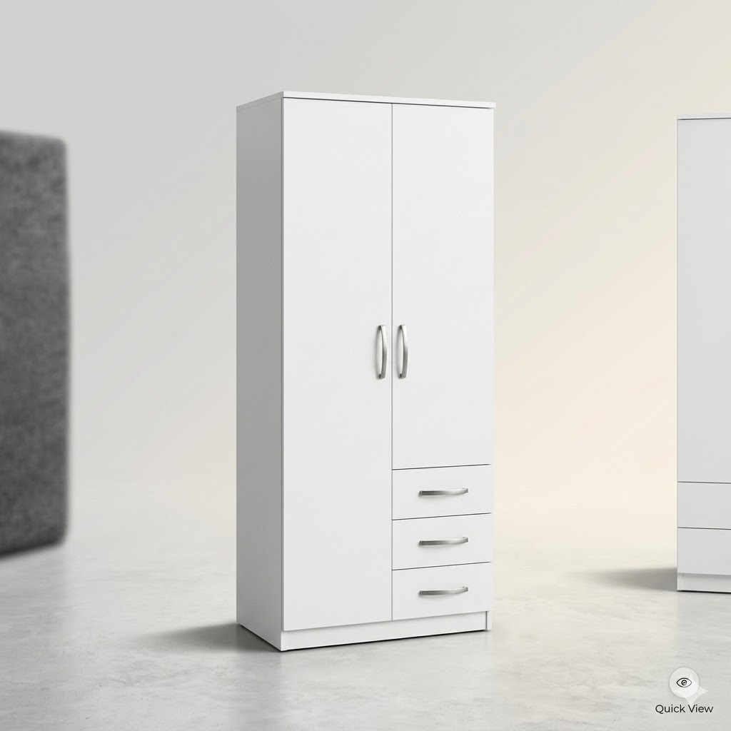 Premium 2-Door White Wardrobe with 3 Drawers