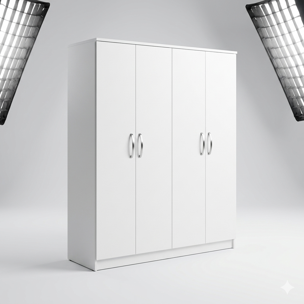 4-Door White Wardrobe | Fully Assembled Bedroom Closet | COD